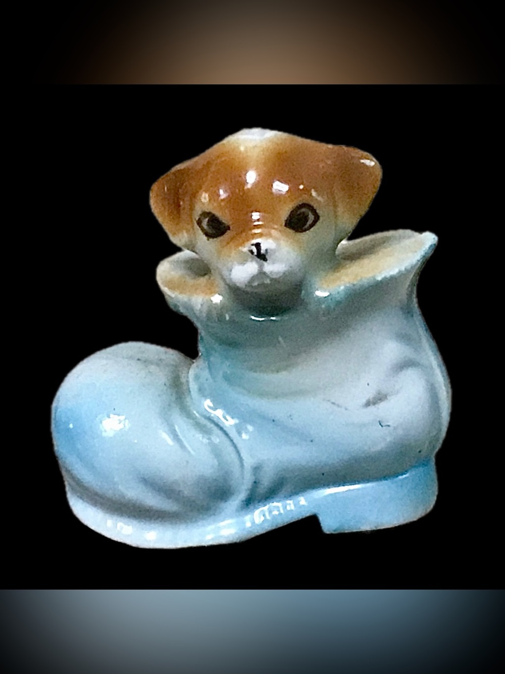 Vintage Dog In Blue Boot Porcelain Figurine 1970 Puppy Lover Kitsch Twee Cute